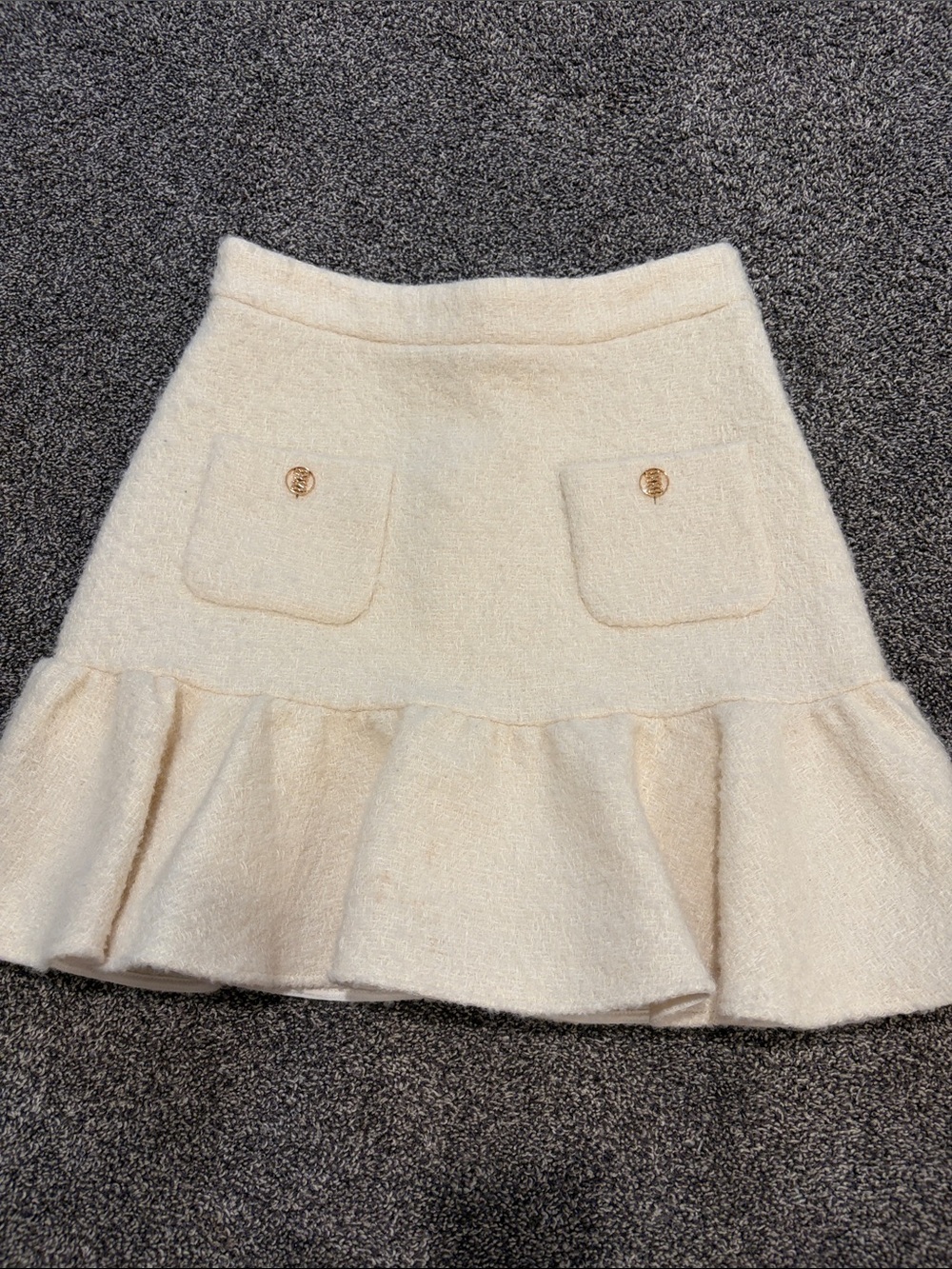 BRAND NEW WITH TAG Sandro Cream Textured Ruffle Hem Skirt
